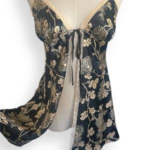 Victoria's Secret Flyaway Floral Tie-Front Lace/Satin Babydoll Chemise Camisole